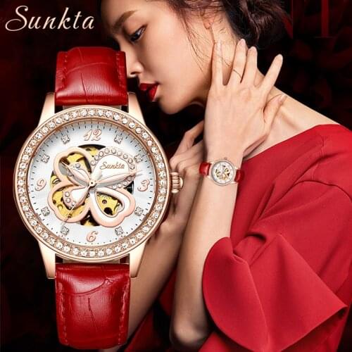 Sunkta 2021 Luxury Women Watches Top Brand Womens Automatic Mechanical Watch Waterproof Ladies Bracelet Wristwatch Female Clock