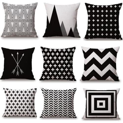 Black and White Geometry Pillowcase Cotton Linen Pillow Cover Cushion Home Decoration Family Gift 18X18