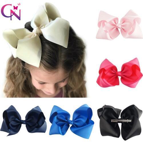 CN 30pcs/lot 8" Handmade Solid Large Hair Bow For Girls Kids Grosgrain Ribbon Bow With Clips Boutique Big Hair Accessories