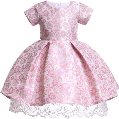 Pretty Satin Flower Lace Girls Short Sleeve Dresses 2019 Summer Kids Tutu Birthday Party Dress For Girls Prom Dresses for Girls