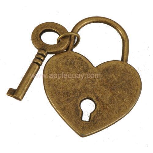 DIY Lock Key Charms Bracelets Necklaces Suspension Heart Antique Bronze Metal Fashion Lover Gifts Jewelry Accessories 38mm 7pcs