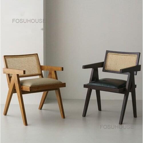 Ancient Simple Japanese Solid Wood Living Room Chairs Back Rattan Dining Chair Single Design Armchair Home Furniture Sofa Chair