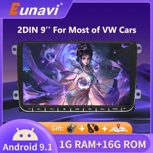 Eunavi 9" 2din Car Radio Android 9.0 GPS Navi Car Multimedia Player For VW Volkswagen Golf Polo passat b6 B7 Touran Car Stereo
