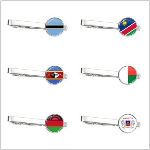 Botswana,Namibia,Swaziland,Madagascar,Malawi,Mayotte National Flag Glass Cabochon Tie Clip Ornament for Male Gentleman Gift