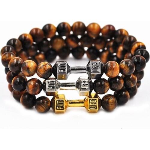 Dumbbell 8mm Punk multicolor Agate beads Chakra Reiki Buddha Yoga Bracelet elastic adjustable Volcanic Stone Bangles xdc2