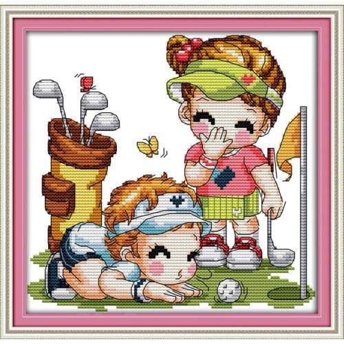 Golf cross stitch kit 14ct 11ct count print canvas stitches embroidery DIY handmade needlework plus
