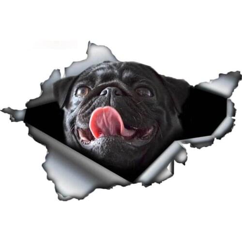Personality Black Pug Car Sticker Torn Decal Reflective Stickers Waterproof Car Styling Funny Pug Decal Apply To Car Window