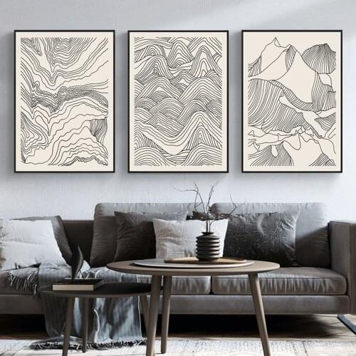 Nordic Style Geometric Line Canvas Painting Poster and Print Art Landscape Pictures Minimal Mountain Living Room Home Wall Decor