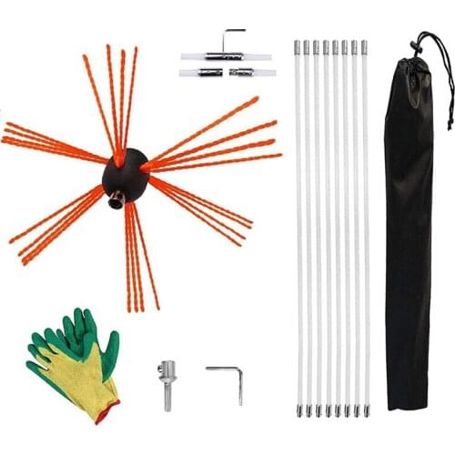26FT Chimney Kit Chimney Cleaning System with Extension Rob Extends Cleaning Rotary Rods for Sweeping Fireplace