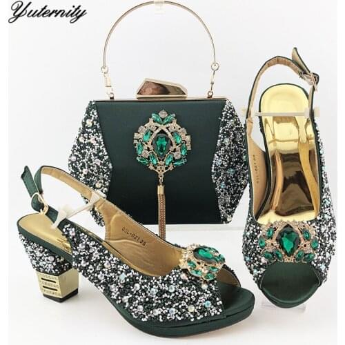 Italian Summer Decorated With Rhinestone Shoes And Bag Set For Wedding Latest African Pointed Toe Pumps Shoes With Bags Set