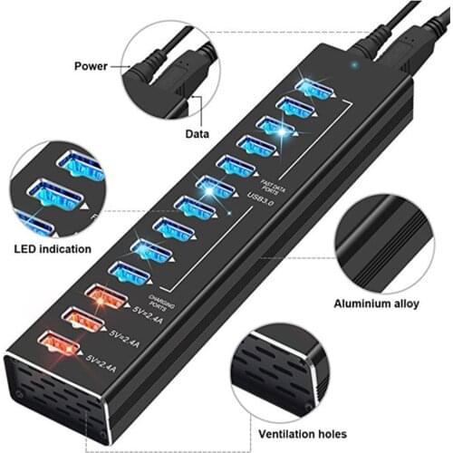 USB Hub 3.0 EU / US With Power Adapter 5V 2.4A Fast Charger USB C High Speed 13 Ports Hub Splitter For Macbook Pro Laptop PC Hub