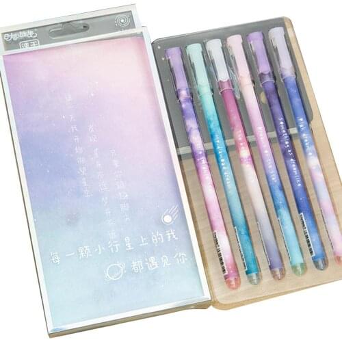 Korean Korean Style Night Starry Sky Print Speed Dry Set Gel Pen Fashion Pull Cap 6 Sticks Black Signature Pen New Creative Pen