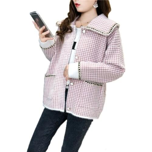 Short Coat Sweater Women New Wool Jackets Double-Sided Fleece Houndstooth Woolen Jacket Knitted Cardigan Outwear Casaco Feminino