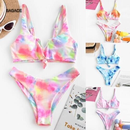 SAGACE Hot Sale Sexy Bikini Women Push Up Swimsuit Tie-dye Printing Swimwear Brazilian Bikini Set Bathing Suit Summer Women A63