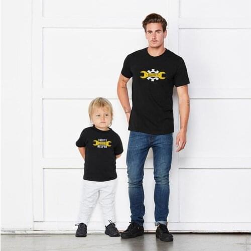 2021 summer new father and son wear round neck short-sleeved T-shirt dad and boy gear wrench cartoon print daily casual tops