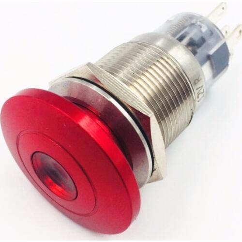 19mm Metal Waterproof Mushroom Head with LED Indicator Light Lamp Pilot Emergency Stop Push Button Switch Power Reset Latching