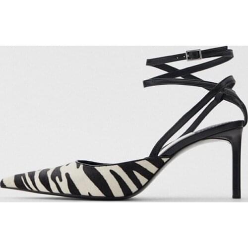 Fashion Pointed Toe Zebra Pattern Sandals Women Back Strap Thin High Heels Sexy Pumps Party Dress Shoes Slingback Sandals