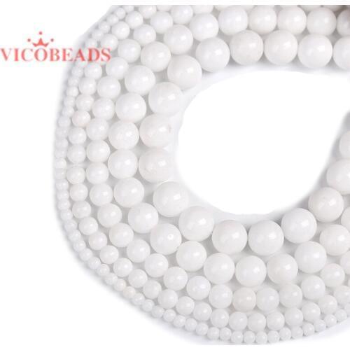 Natural Stone White porcelain Beads 16"Strand 4 6 8 10 12mm Pick Size for jewelry Making