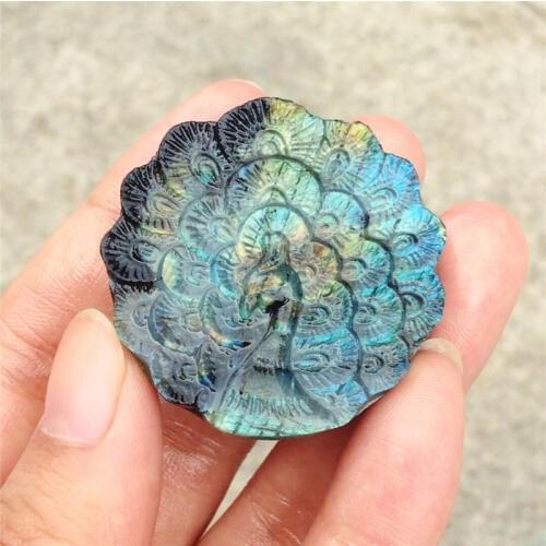 Beautiful crystal carvings natural hand-carved labradorite stone peacock necklace fashion jewelry gifts 1pcs
