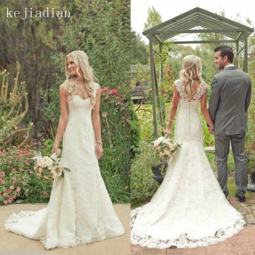 Mermaid White/Ivory Bridal Gown Lace Wedding Dress cap sleeve sweetheart Formal wedding gown Custom Made Size