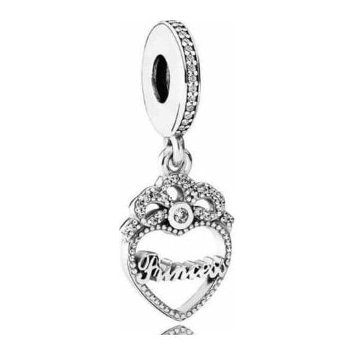 Original 925 Sterling Silver Charm Princess Crown Heart With Crystal Pendant Bead Fit Pan Bracelet & Necklace Diy Jewelry