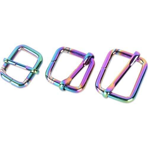 Rainbow Color Roller Pin Backle, Slider Buckle Metal Adjust Buckle For Making Handbag -10pcs