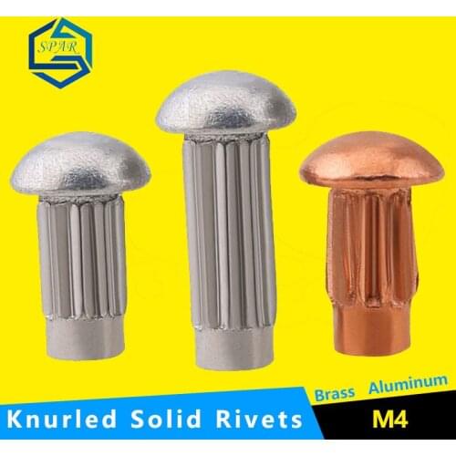 Knurled Solid Rivets Button Round Head Knurled Shank Solid Rivet for Label Name Plate GB827 Aluminum/Copper/Brass M4