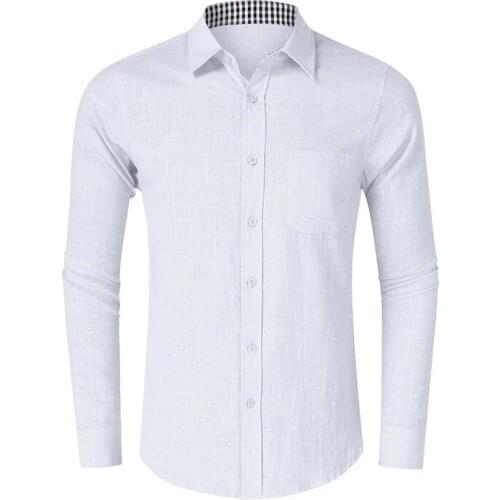 Brand New Flax Jeans Casual Shirt For Men Solid White Blue Black Slim Fit Long Sleeves Cotton Denim Business Dress Shirts Tops