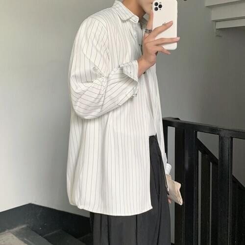 Spring And Autumn Mens High Quality Business Casual Striped Shirt Korean Fashion Loose Harajuku Streetwear Long Sleeve Shirt