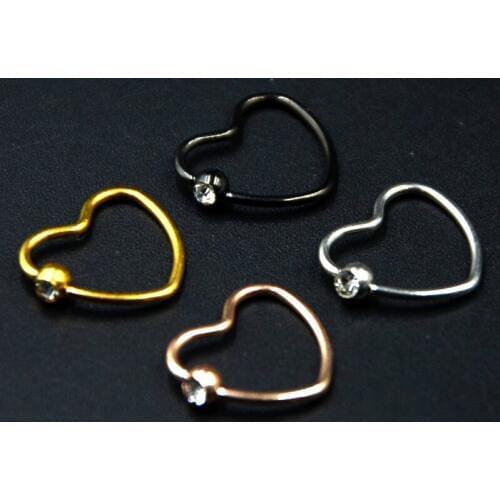 200Pcs Titanium Plated Stainless Steel Heart Shape Ear Tragus Daith Ring Jewelry Piercing Earring Free Shipping