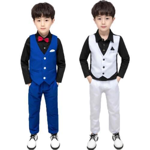 School Kids Suit for Weddings Flower Boys Birthday Party Formal Tuxedo Vest + Pants 2Pcs Children Piano Prom Performance Costume