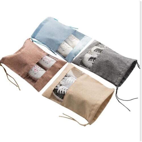 High quality jewelry bags cheap drawstring bags jute shoe bag with Transparent window for shoes packaging and storage bag