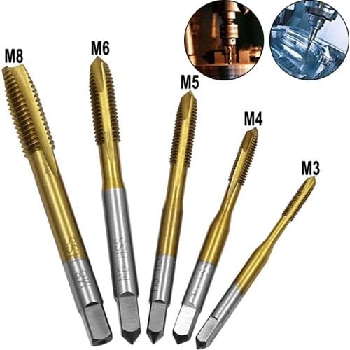 5 Pcs HSS Titanium Machine Tap Drill M3-M8 Spiral Point Thread Plug Taps Die For Electric Drill Accessories