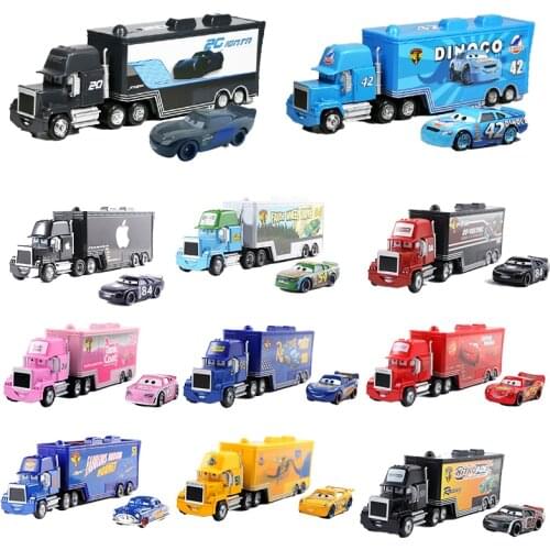 High quality Disney Pixar Cars 3 Mack Truck Small Car Lightning McQueen 1:55 Diecast Metal Alloy Model vehicle Toy Gift For kids