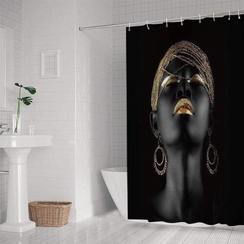 American Afro Shower Curtains African Black Girl Women with Golden Lips Curtains for Bathroom 3D printing Waterproof Home Decor