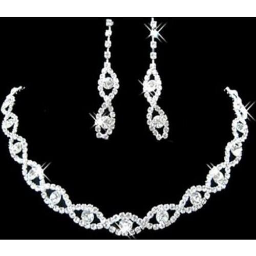 Women African Jewelry Sets Rhinestone Twisted Necklace Dangle Earrings Bridal Wedding Jewelry Set бижутерия комплекты