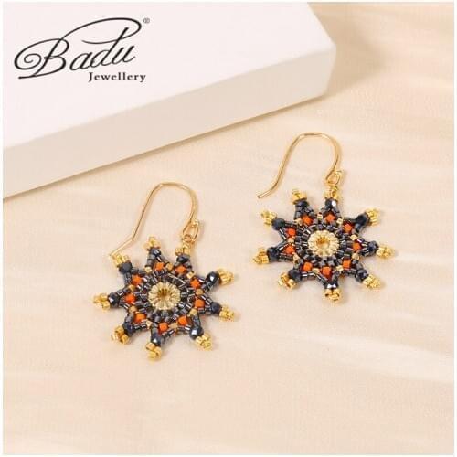 Badu Small Snowflake Handmade Beads Earrings for Woman Bohemia Beaded Braid Pendant Earring Christmas Jewelry Gift