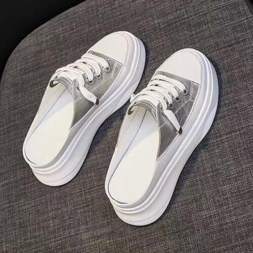 Slippers for Women Summer New Korean Version of No Heel Thick Bottom Pedal Platform Flats Womens White Shoes Sneakers