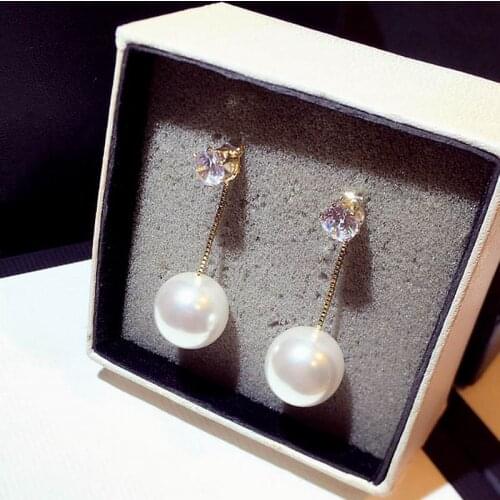 Korean New Zircon Pearl Earrings For Women Delicate Front And Back Design Jewelry Brincos Wholesale