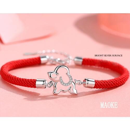 Promotions S925 sterling sv folk style braided red rope dog year bracelet Fashion jewelry for Womens Fashion Gifts