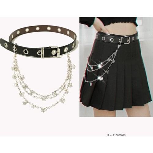Womens Chain New Belt Tray Eyelet Belt Womens Butterfly Fashion Hip Hop Waist Accessory Punk Skirt