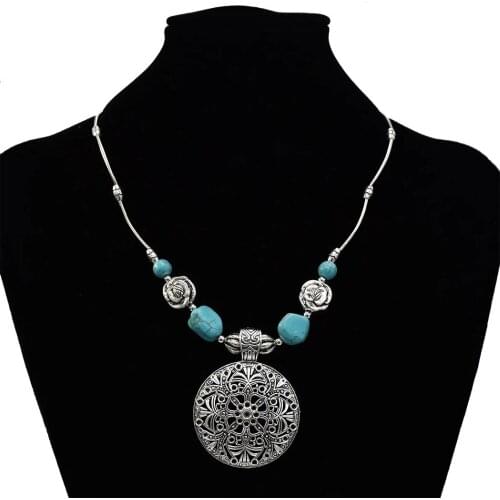 Fashion Collar Maxi Statement Blue Stone Necklaces & Pendants Women Collier Vintage Choker Necklace Turkish Tribal Jewelry