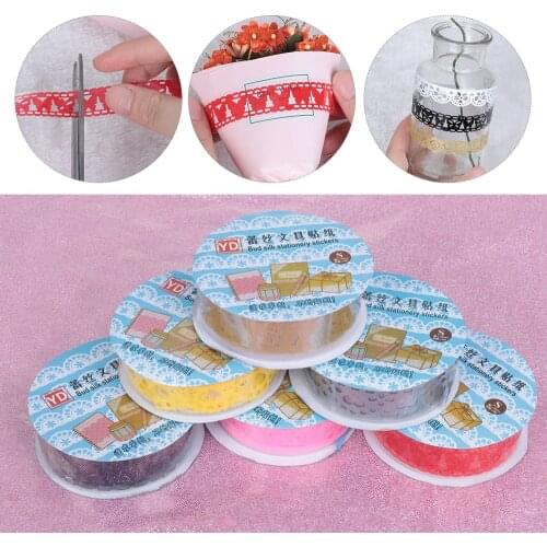 1Roll Bling PP Flower Masking Tape Sticky Paper Lace Ribbon Roll Self Adhesive Scrapbooking Sticker Album Decorative DIY Crafts