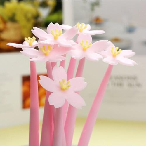 1pc Silicone Pink Flower Gel Pen Kawaii Black Ink Student Writing Pen Cute Stationery School Office Supply