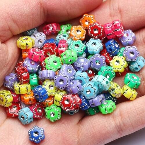 7x4mm 100pcs Mixed Color Hexagon Shape Acrylic Loose Spacer Beads For Jewelry Making DIY Handmade Bracelet Supplies Accessories