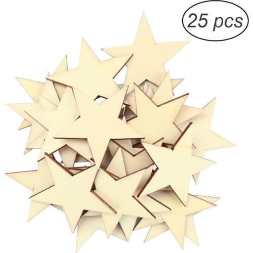 20pcs 50mm Unfinished Wood Star Shaped Slices Cutouts Wood Star Discs Heart Chips DIY Arts Crafts for Valentines Day Wedding