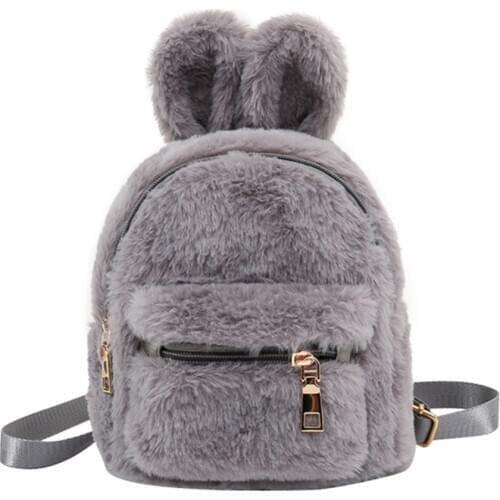 Children School Bag Plush Faux Fur Mini Rabbit Ears Kids Backpacks Girls Children School Kindergarten Shoulder Mini Backpacks