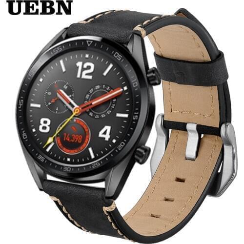 UEBN 22mm Silver buckle Leather Bracelet for HUAWEI Watch GT 2 46mm Wrist strap HONOR Magic for Samsung Gear S3 Watchbands