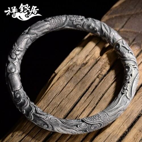 Ways in S999 fine silver bracelets longfeng antique sterling silver bracelet nostalgia personality silver bracelet