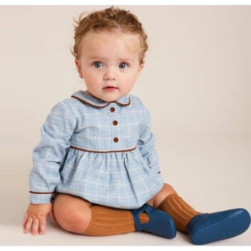 New Baby Boys Spanish Cottom Rompers Red Trim Newborn Long Sleeve Bubbles Peter Pan Collar Plaid Jumpsuits Boy Spain Outfits